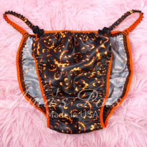 Ania's Sissy SATIN Halloween string Bikini Jack-o-lantern Smiles shiny men's panties sz M