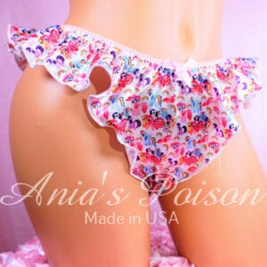 Ania's Sissy Satin Ponies flutter side Brazilian Butt shiny wetlook WOMEN'S cut panties sz L/XL
