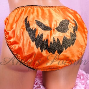 Ania's 80s style Orange wetlook glitter jack-o-lantern Classy cut SATIN string bikini Women's cut panties sz XXL