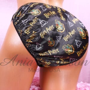 Ania's Sissy Satin string bikini Wizard print Black Satin shiny men's panties sz M