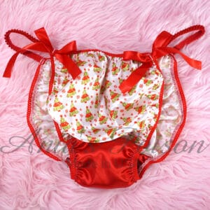 Ania's Sissy Satin Christmas panties Christmas trees Red Green string bikini men's panties sz XXL