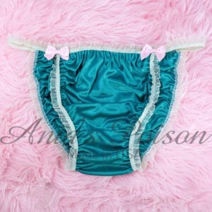 Ania's Sissy Teal Green BUTTER SOFT Satin string bikini ruffled trim shiny wetlook men's panties sz XL