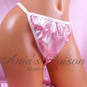 Ania's Sissy Satin string bikini Baby Pink polka dot shiny wetlook men's panties sz XXL