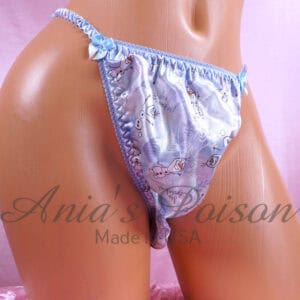 Ania's Sissy Satin string bikini shiny wetlook Blue Snowman men's panties sz L