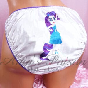 Ania's Sissy white Satin string Bikini purple Pony Girl print shiny wetlook men's character print panties sz L