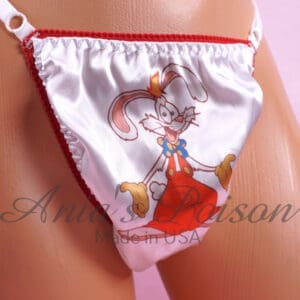 Ania's Sissy Satin Thong Naughty Rabbit character print adjustable sides men's panties One Size