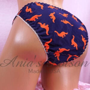 Ania's Sissy silky soft panties Navy & Orange Dino Print string bikini men's panties sz M