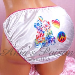 Ania's Sissy white Satin string Bikini Rainbow Puppy print shiny wetlook men's panties sz L