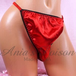 Ania's Sissy Satin string bikini Red shiny wetlook men's panties sz XXL
