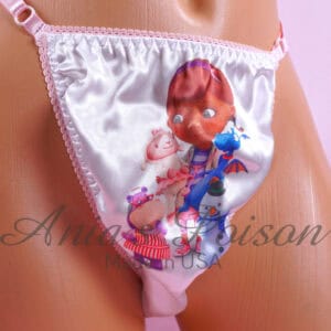 Ania's Sissy Satin Thong stuffed animal doctor character print adjustable sides men's panties One Size
