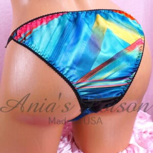 Ania's Sissy Brazilian Cut Panties Blue Satin front lined soft sides Cheeky Scarf Print Men's panties sz L/XL