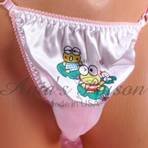 Ania's Sissy Soft Satin Thong little Frog Kawaii character adjustable sides shiny men's panties One Size