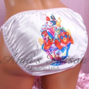 Ania's Sissy white Satin string Bikini Rainbow Teddy Ice Cream print shiny wetlook men's panties sz L