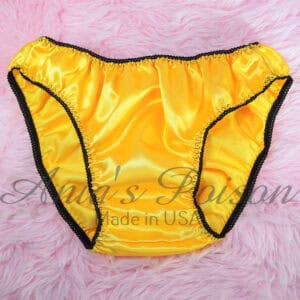 Ania's Sissy Satin Full Cut panties Yellow with Black Trim Men's Bikini sz XXL