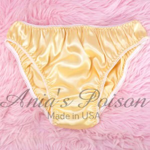 Ania's Sissy Satin Full Cut panties Custard Yellow Men's Bikini sz M/L