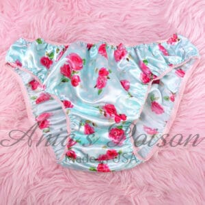 Ania's Sissy Satin Full Cut panties Blue Polka Dot Floral Stiff Satin Men's Bikini sz XXL