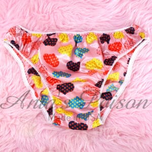 Ania's Sissy Satin Full Cut panties Pink Polka Dot Hearts Men's Bikini sz M/L