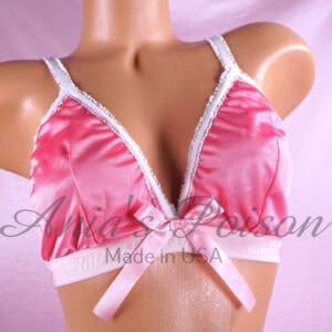 Ania's Sissy Women's Pink Nylon Triangle bra Bralette soft cup wire free sz 34D