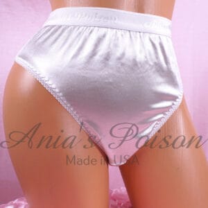 Ania's sissy Stretch Satin shiny White Flat front Unisex full bikini sz XL/XXL