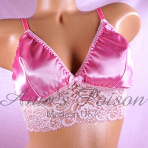 Ania's Sissy Women's Pink SATIN and Lace Triangle bra Bralette soft cup wire free sz 34D