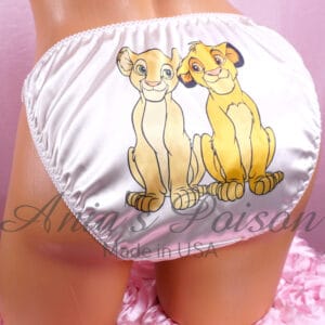Ania's Sissy white Satin string Bikini Little Lions print shiny wetlook men's panties sz 7/L
