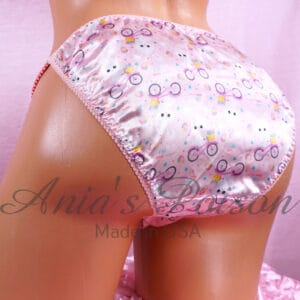 Ania's Sissy women's string Bikini Pink Bunnies Duchess Cut shiny panties sz 6