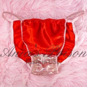Ania's Sissy Satin Red string Bikini Pink Metallic Foil crotch shiny wetlook men's panties sz L