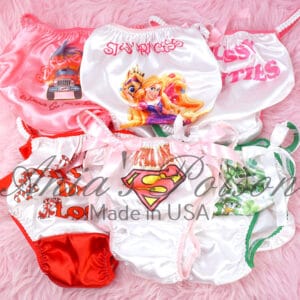 Ania's Sissy Satin Panties 6 Piece Lot Custom Printed string bikinis shiny wetlook men's panties sz S
