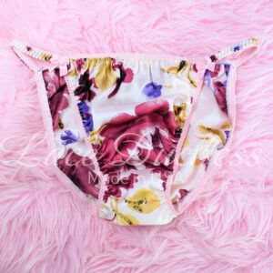 Ania's Sissy Satin Floral watercolor print string Bikini DUCHESS CUT silky soft MEN'S panties sz 6/M