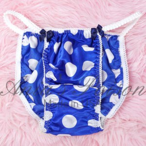 Ania's Sissy Satin string Bikini Blue and White Polka Dot shiny wetlook men's panties sz S