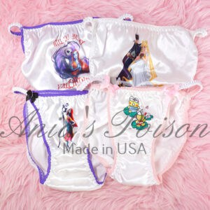 Ania's Sissy Satin Panties 4 Piece Lot Custom Printed string bikinis shiny wetlook women's panties sz 5