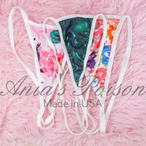 Ania's Teeny Tiny G String Panties itsy bitsy V back Metallic Foil, Princess, Caring Bears Nothing There Dancer Thong 3 Pieces sz Tiny