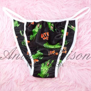 Ania's Sissy Brazilian Cut Satin Panties Black Cheeky Men's Bite Me alligator print panties sz XL