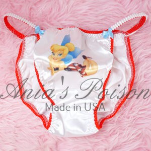 Ania's Sissy Satin White string Bikini Patriotic Tinkerbell shiny wetlook men's panties sz L
