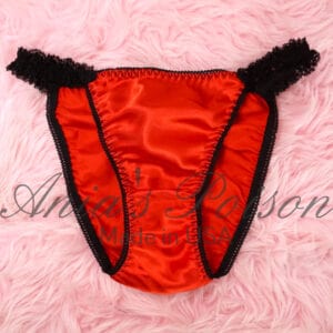 Ania's 80s style Satin Red Classy cut Black Lace shiny string bikini Women's cut panties sz XL