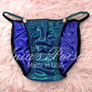 Ania's 80s style metallic foil Mermaid Green Classy cut shiny string bikini Women's cut panties sz XL