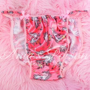 Ania's Sissy Satin string bikini Pink Unicorn Print shiny wetlook men's panties sz XL