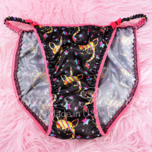 Ania's Sissy women's string Bikini Unicorn Stars Black Rainbow Duchess Cut shiny panties sz 5
