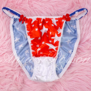 Ania's Sissy women's SATIN string Bikini Red White Blue Stars July 4th Duchess Cut panties sz 6
