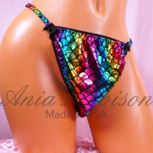 Ania's Sissy Rainbow Scales string bikini Metallic Foil shiny wetlook men's panties sz S