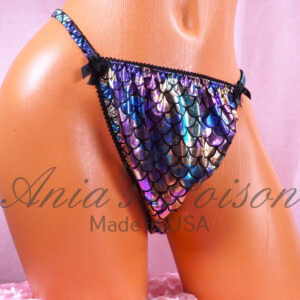 Ania's Sissy Metallic Scales string bikini Purple Gold Foil shiny wetlook men's panties sz S