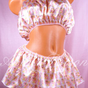 Ania's Sissy SATIN Mini Skirts and Bandeau Bra 2 Piece SET Ponies Shiny One Size Lingerie