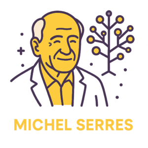Illustration stylisée de Michel Serres – inspiration philosophique de l’IA du logiciel de recrutement ATS Leihia
