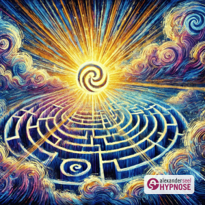 Abstraktes Kunstwerk im van Gogh Stil, das Hypnose symbolisiert. Lebendige Farben und wirbelnde Muster verdeutlichen den Zustand der Trance und Suggestibilität.