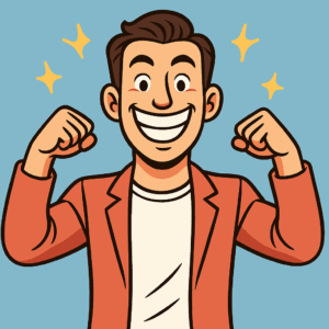 a cartoon of a confident, smiling man