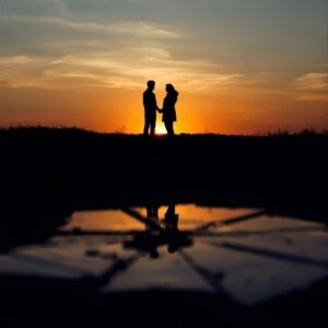 two silhouettes in a sunset