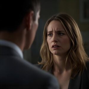 image of an upset woman asking her husband tough questions,