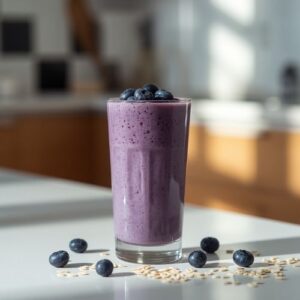 image of blueberry and oat smoothie,