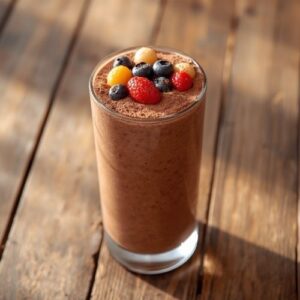 image of a chocolate and berry smoothie,