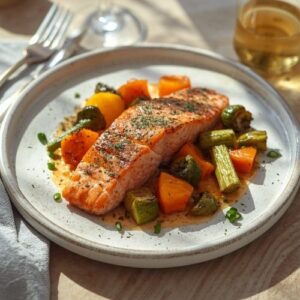 What to Eat During Ovulation: Fresh Foods I Naturally Reach For 7 image of salmon with vegetables,